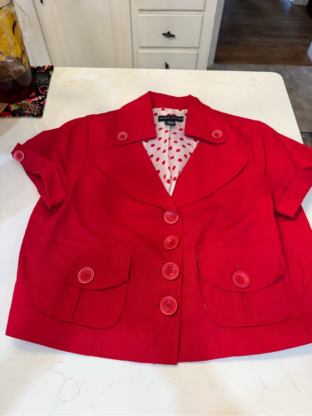 Larry Levine Bright Red Short-Sleeve Button Blazer